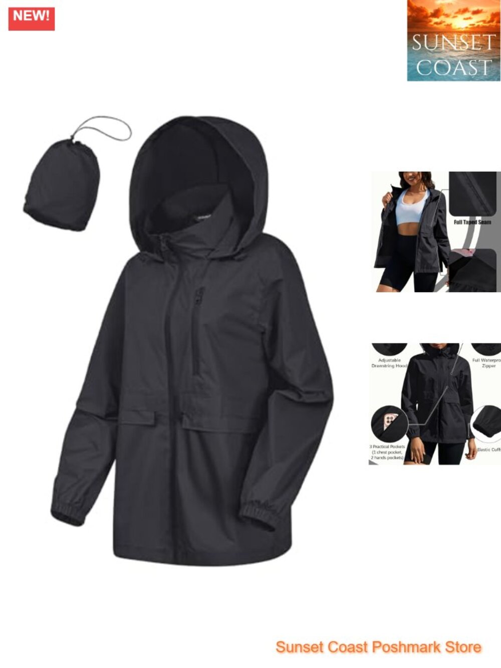 Women's Lightweight Waterproof Rain Jacket Windbreaker with Hood, Packable